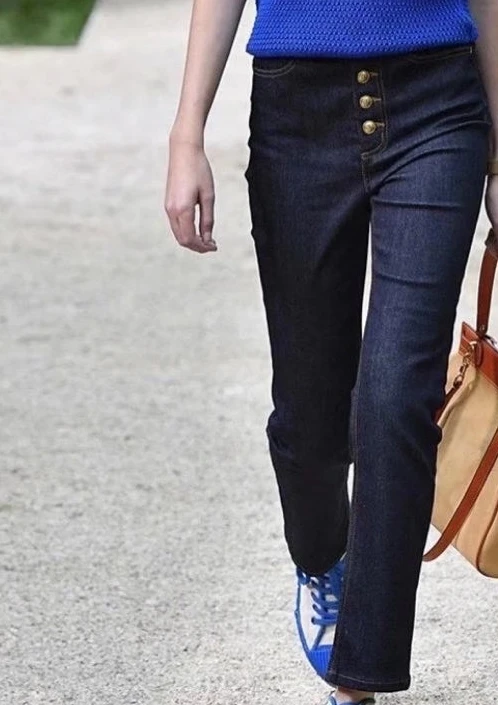 

Брюки для девочек осенние Для женщин 2021 Высокая Талия Кнопка темно-синие эластичные прямые узкие джинсы