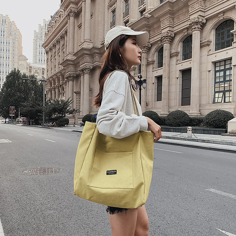 

Larger Capacity Bag Women Casual Simple Solid Color Canvas Tote Bags Female Student Travel Shoulder Messenger Bag