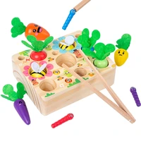 fishing games montessori educational wooden toys for kid 1 2 4 6 years old children boy girl handicraft catch bug harvest carrot