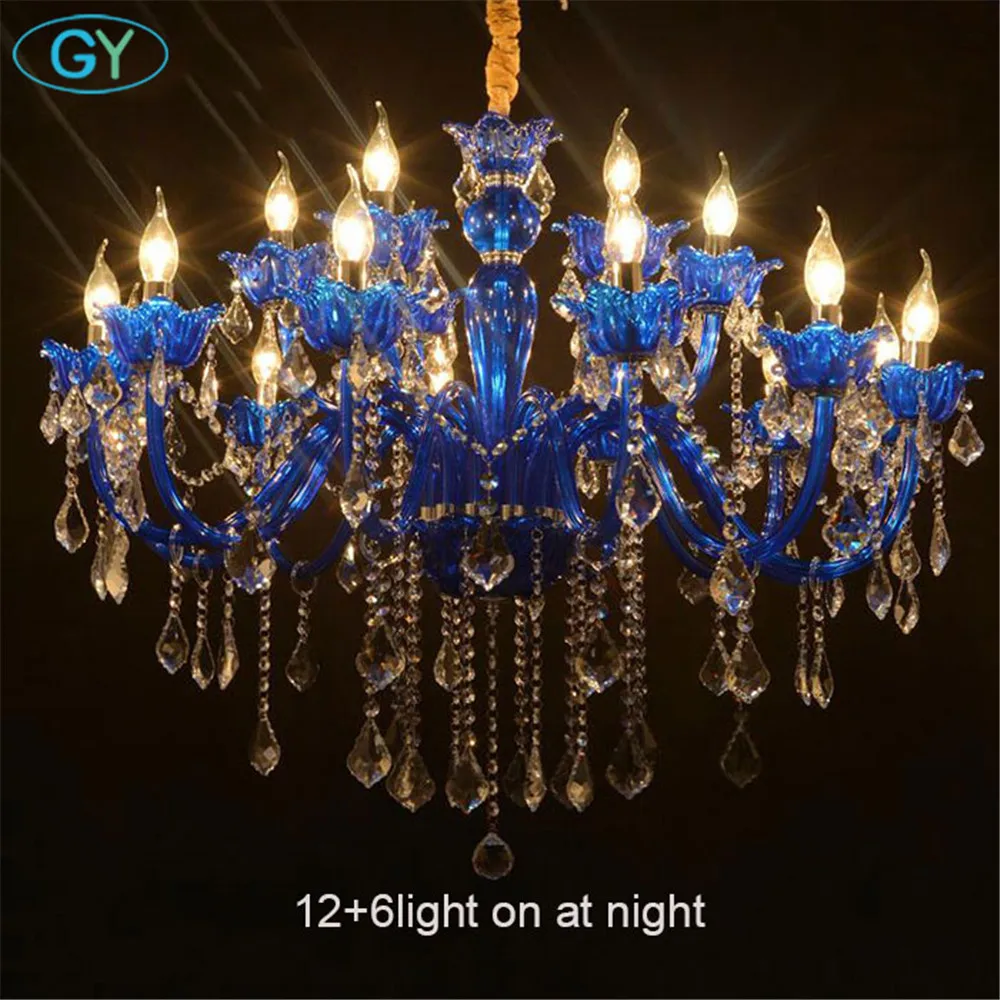 Европейская люстра синего цвета хрустальная лампа для гостиной спальни