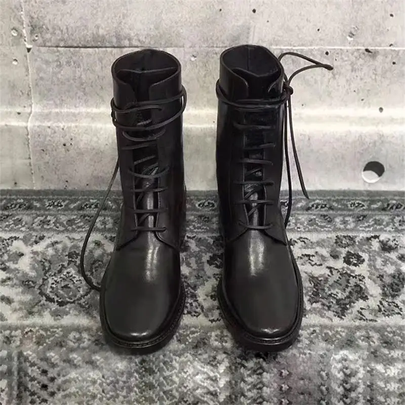 Scarpe donna/зимние женские ботильоны; однотонная черная модная женская обувь в римском стиле на шнуровке; Botines Mujer;