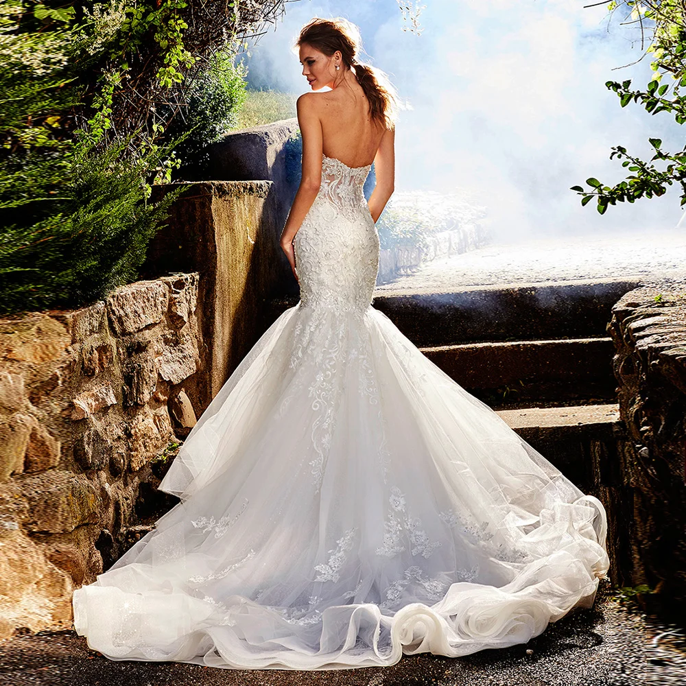 Vestido de Noiva свадебное платье без бретелек Русалка 2019 бисероплетение Аппликации