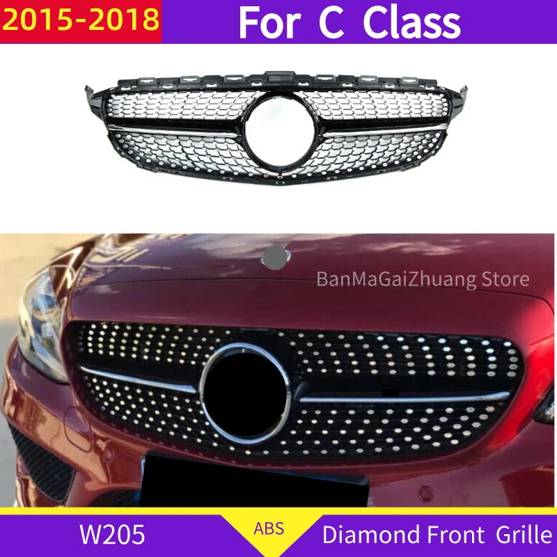 Алмазная Передняя решетка для mercedes W205 C205 подходит 2015-2018 C класса C180 C200 C300 ABS