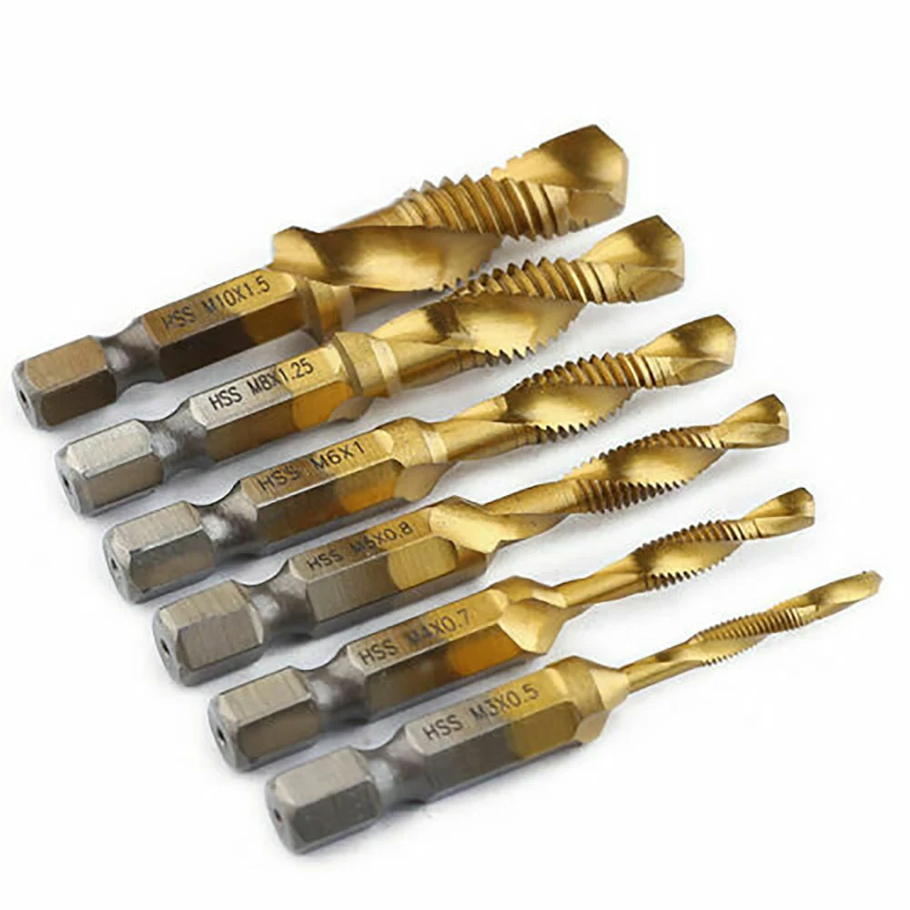 

6 Piece Drill bit High Speed Steel Hex Screw Thread Tap Hardware Tools