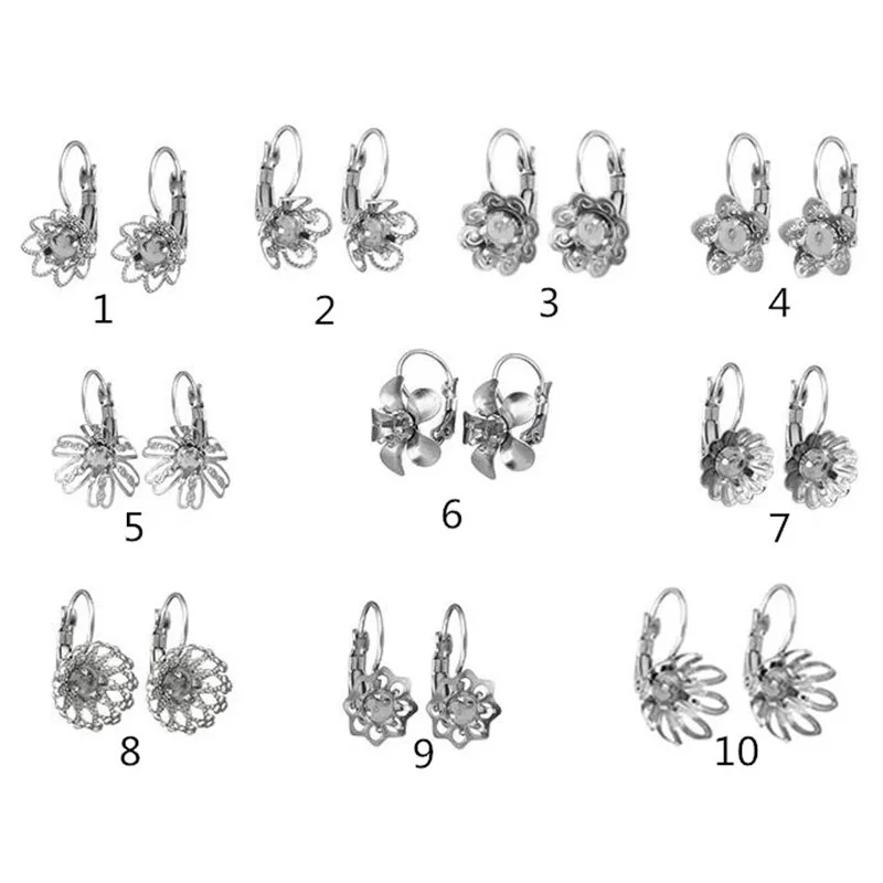 10 шт./лот французская Подставка под серьги из нержавеющей стали цветок кабошон