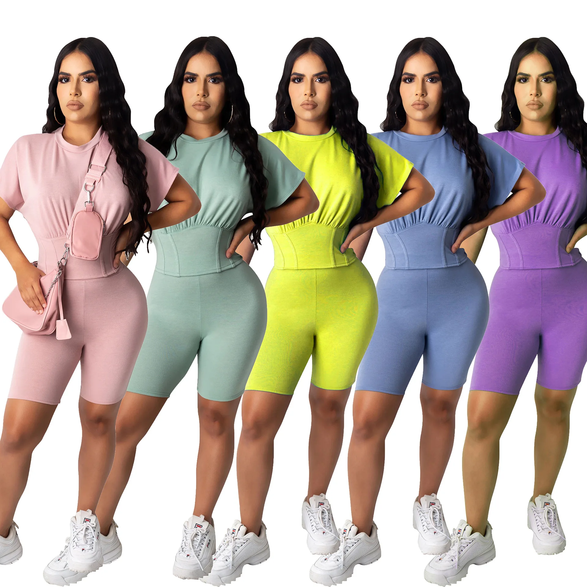 

Летний спортивный комплект из двух предметов, укороченный топ и короткие штаны, модный Свободный Летний комплект одежды для фитнеса