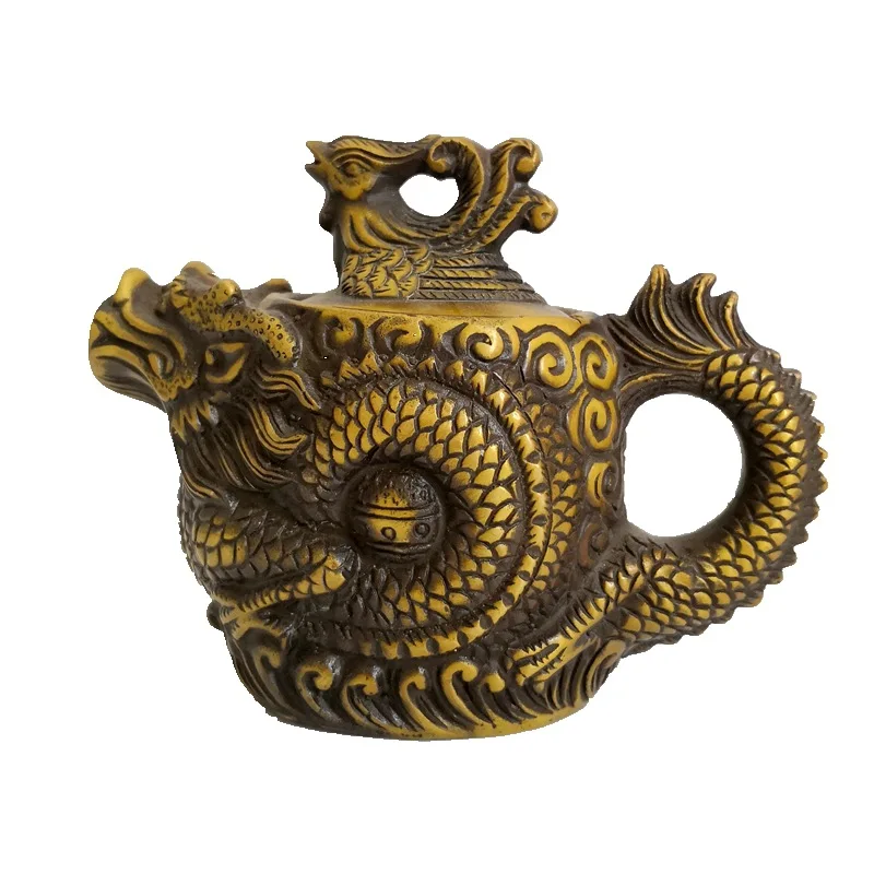 

Old Collection Ancient Tibetan Brass Chinese Hand Graving Dragon Teapot Kettle Flagon Desk Decoration Collection Ornaments