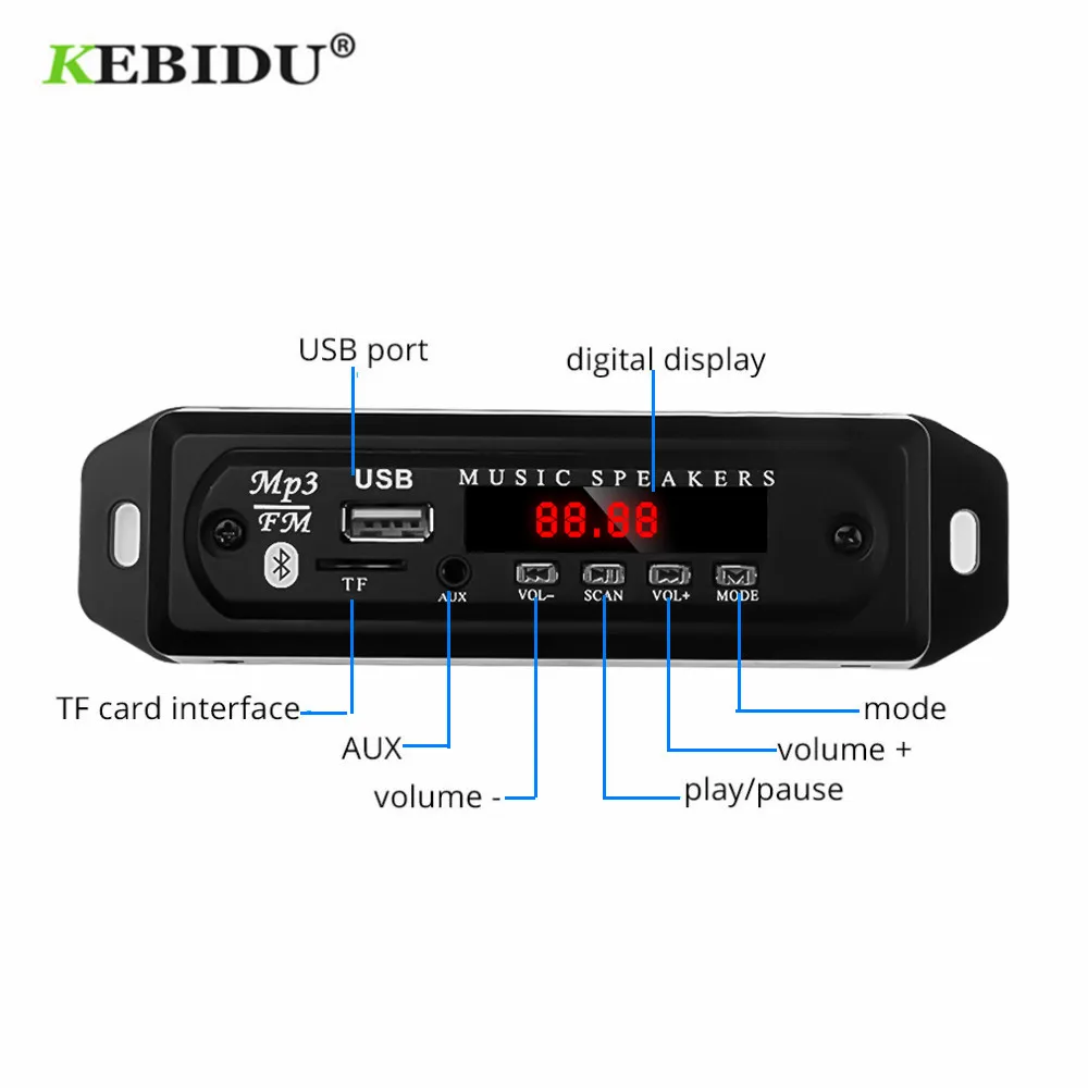 KEBIDU 12V Bluetooth MP3 Decoder Board USB TF FM Radio Player Module 3.5 mm AUX Audio Wireless Car kit | Электроника