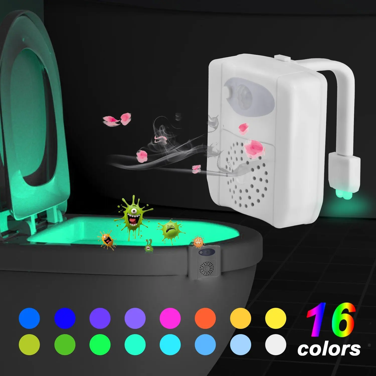 

16-Color Toilet Night Light Motion Activated Detection Bathroom Bowl Lamp, Unique & Funny Gifts Idea for Dad Teen Boy Kids