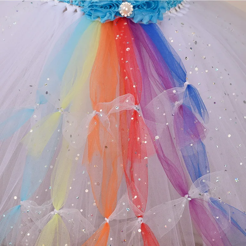 

Girls Halloween Sequins Rainbow Costume Kids Christmas Festival Flowers Tutu Party Dresses Children Princess Cosplay Dressing Up
