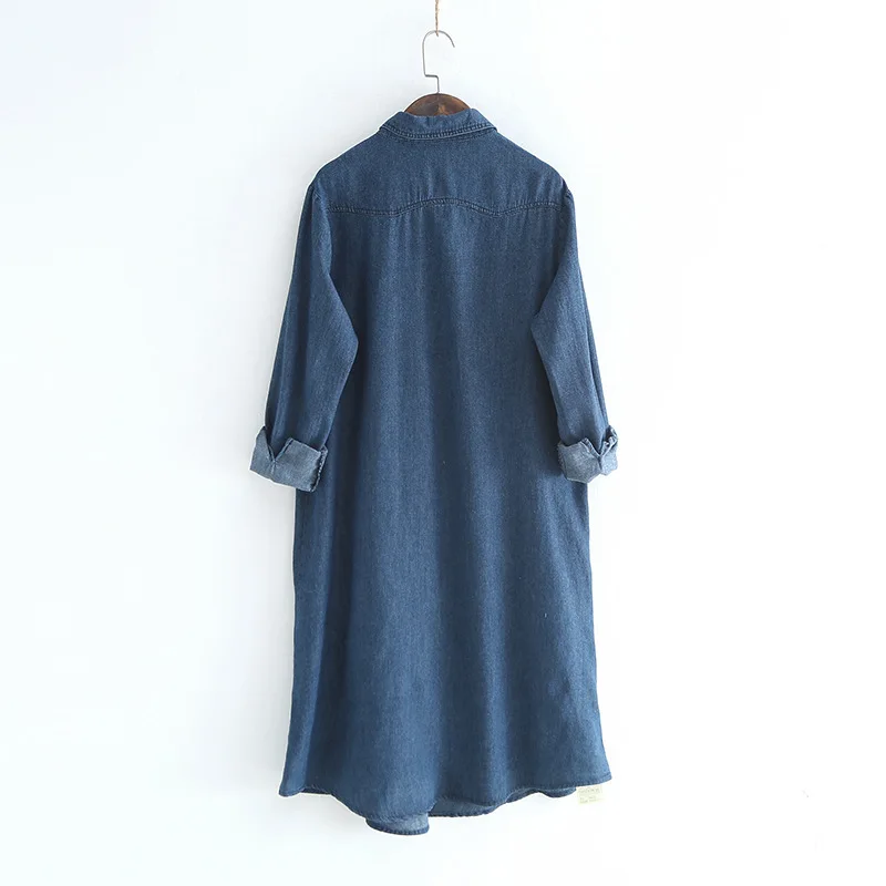 Элегантная Весенняя женская модная джинсовая рубашка ретро Длинная блузка