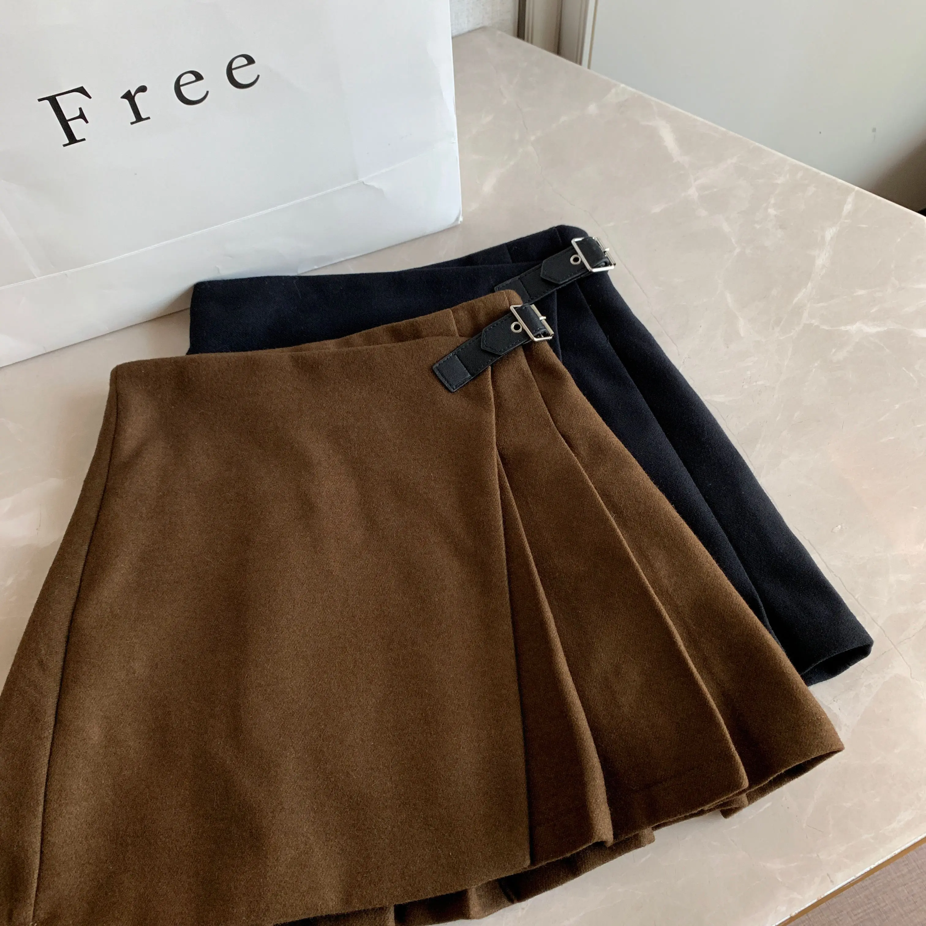 

mini skirts balck Women's Clothing fashion brand new office lady mujer moda pleated solid spring fall style skirt ins high waist