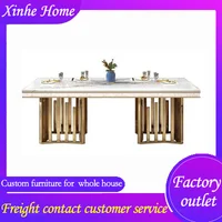 New factory custom modern stainless steel furniture rectangular luxury vintage marble top dining table