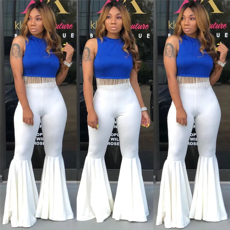 white pants Adogirl женские длинные расклешенные брюки с оборками и высокой талией вечерние пляжные брюки леггинсы одежда для ночного клуба размера плюс 5XL - Цвет: white pants