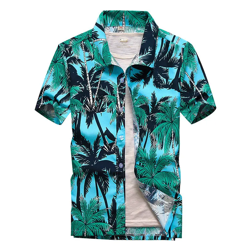 

Summer Breathable New Trend Vacation Chemise Homme Coconut Tree Printed Short Sleeve Button Down Hawaiian Shirts For Men M-5XL