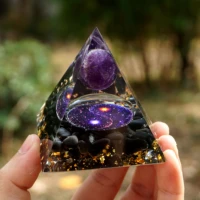 galaxy series orgonite amethyst crystal sphere with obsidian natural cristal stone orgone energy healing reiki chakra