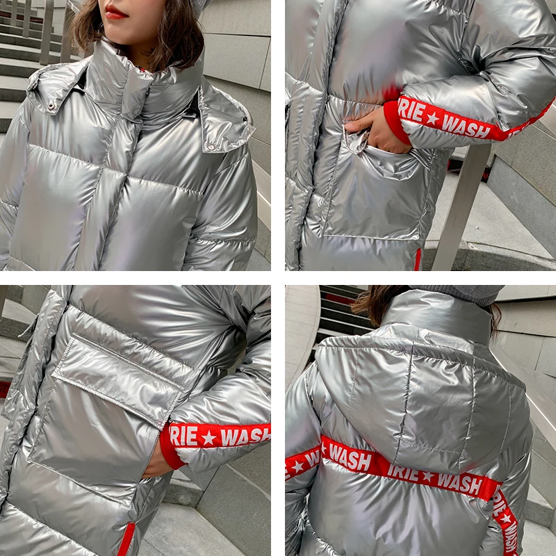 

Woman Winter Coats And Jackets X-long Korean Style Hooded Letter Printed Thick Plus Size Big Pockets Stand Collar Female Parka