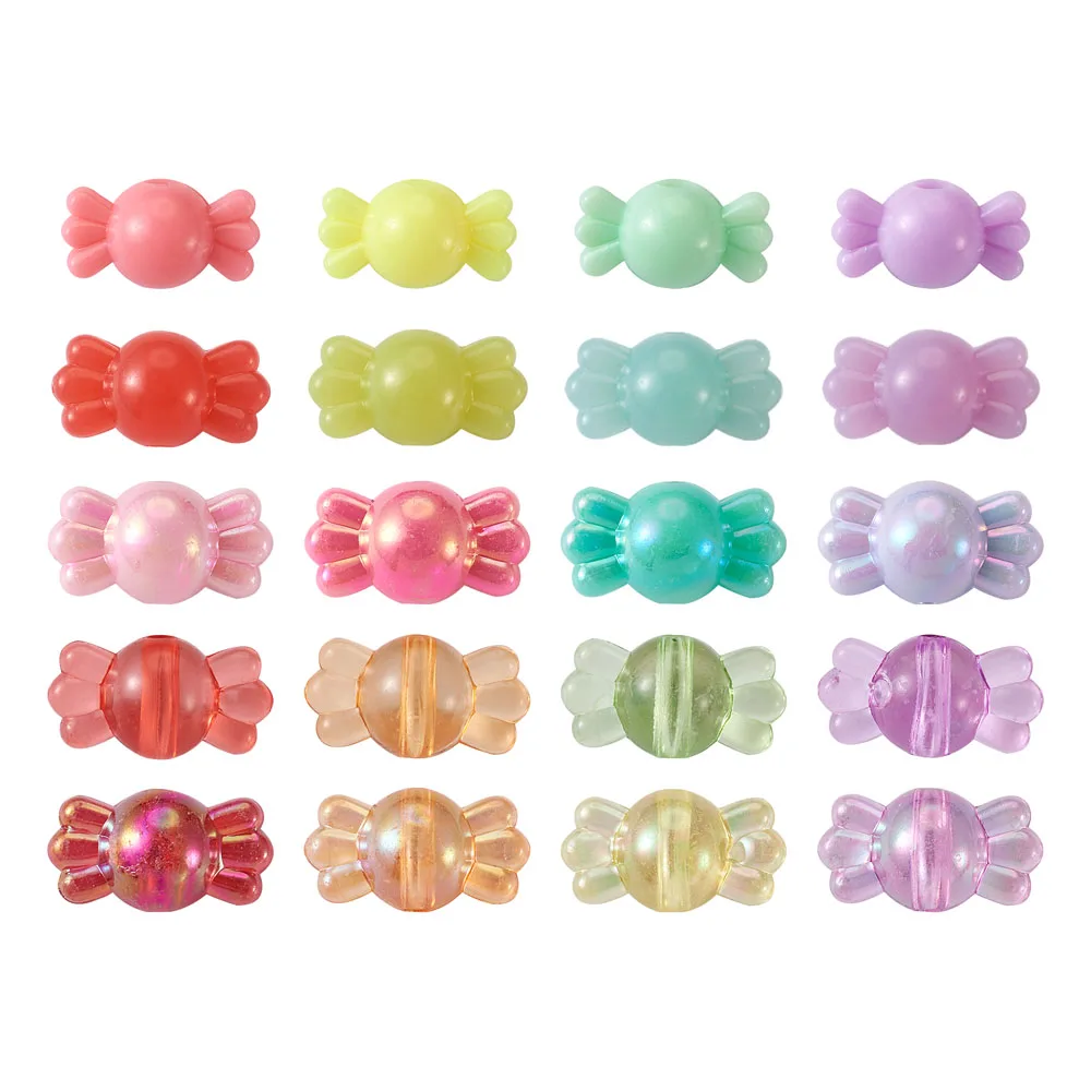 

600pcs/set Pandahall Candy Opaque Acrylic Beads Solid Color Transparent Styles Supplies for DIY Jewelry Bracelet Making Hole:2mm