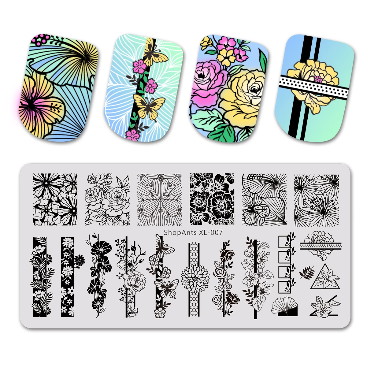 6x12 см геометрические пластины для штамповки ногтей прямоугольные Цветочные
