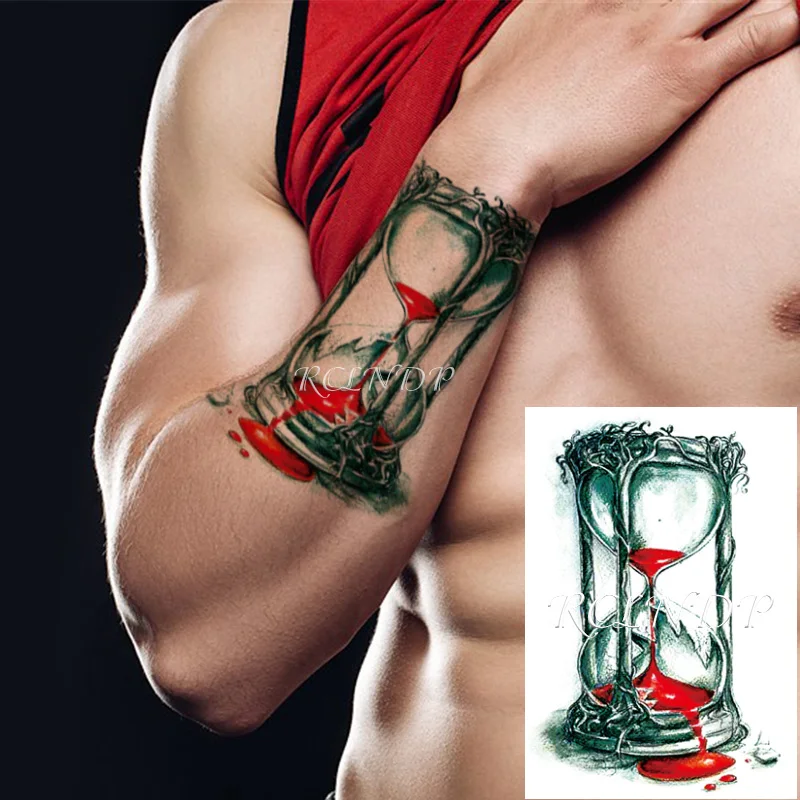 Waterproof Temporary Tattoo Sticker Hourglass Bleeding Red Liquid Tree Patterns Fake Flash for Girl Women Men | Красота и здоровье