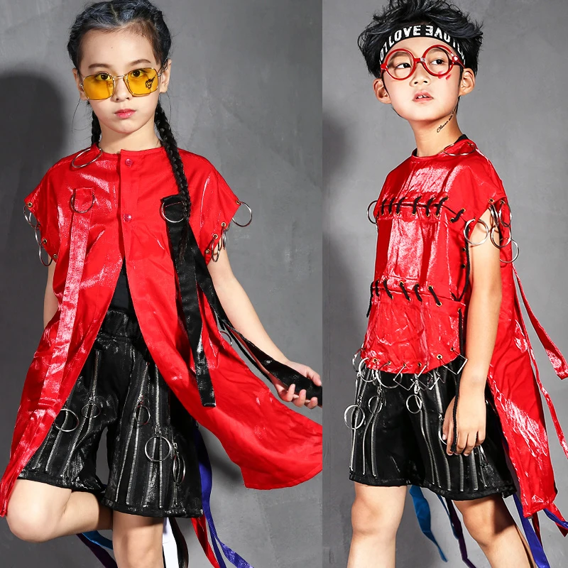 Детская одежда для сцены костюмы выступлений красный костюм уличных танцев