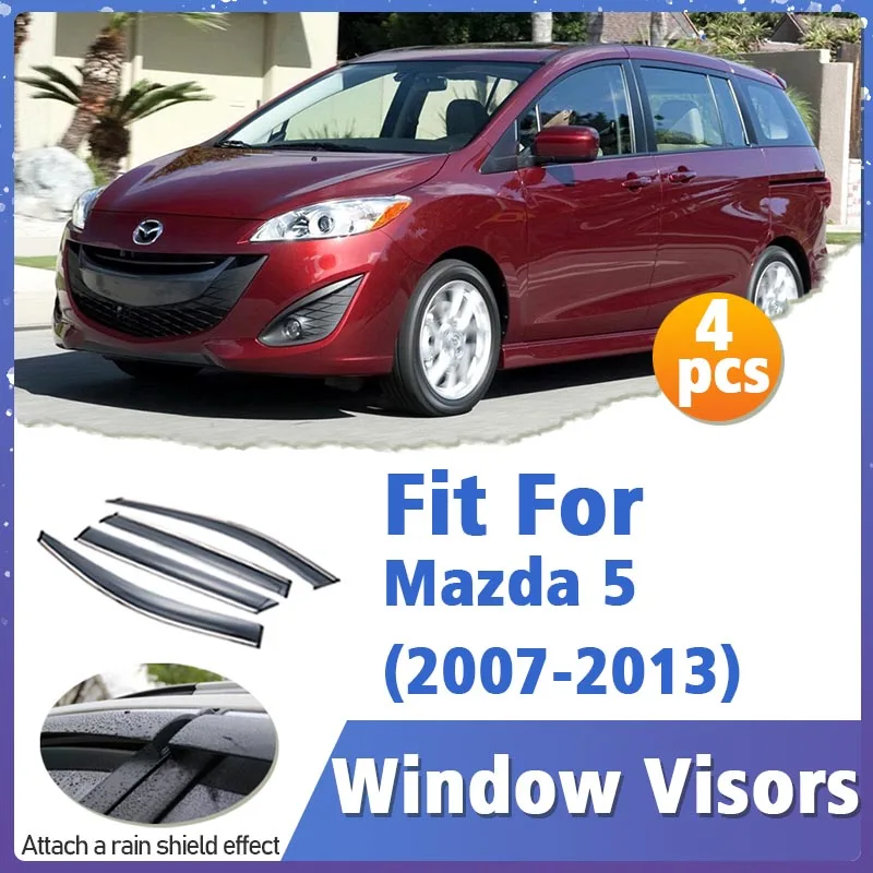 Window Visor Guard for Mazda 5 M5 2007-2013 4pcs Vent Cover Trim Awnings Shelters Protection Sun Rain Deflector Auto Accessories