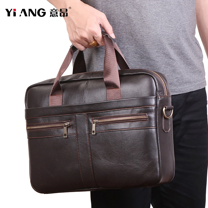 Брендовый мягкий мужской портфель YIANG из натуральной кожи сумка для ноутбука