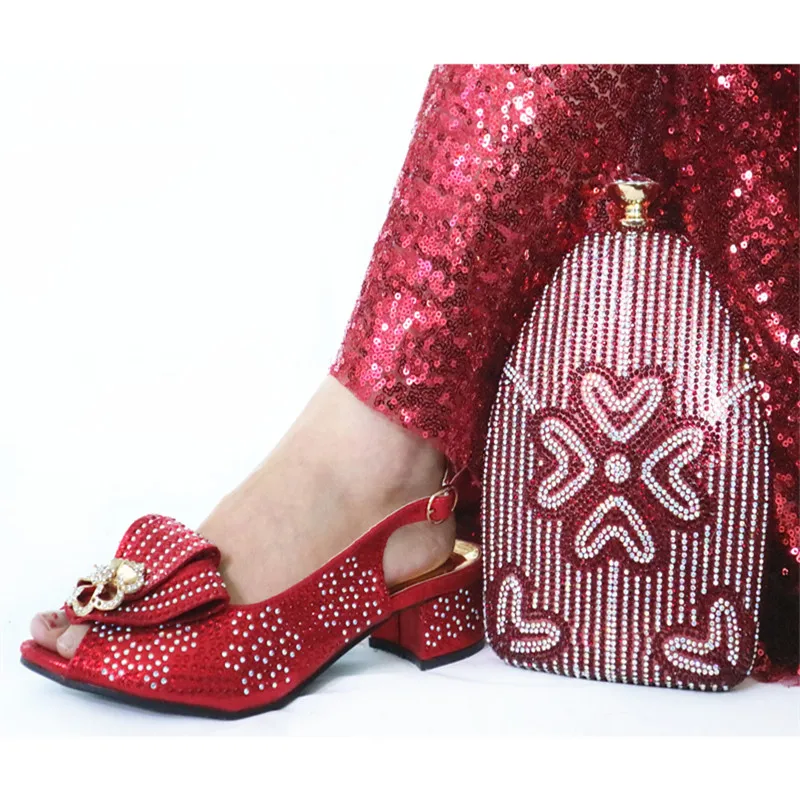

Spring Autumn Style Ladies Red Shoes And Bag Set Hot Sale Elegant Pumps 3.5CM Shoes And Bags For New Year Party Size 38-42