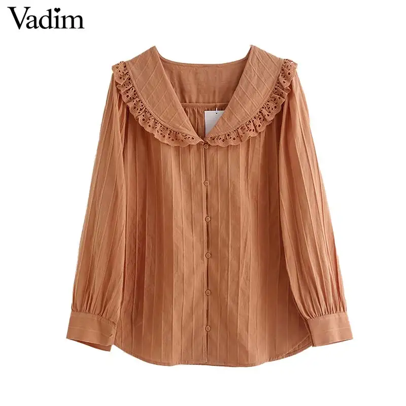 Vadim милый женский блузка с оборками и вышивкой бумажный отложной воротник