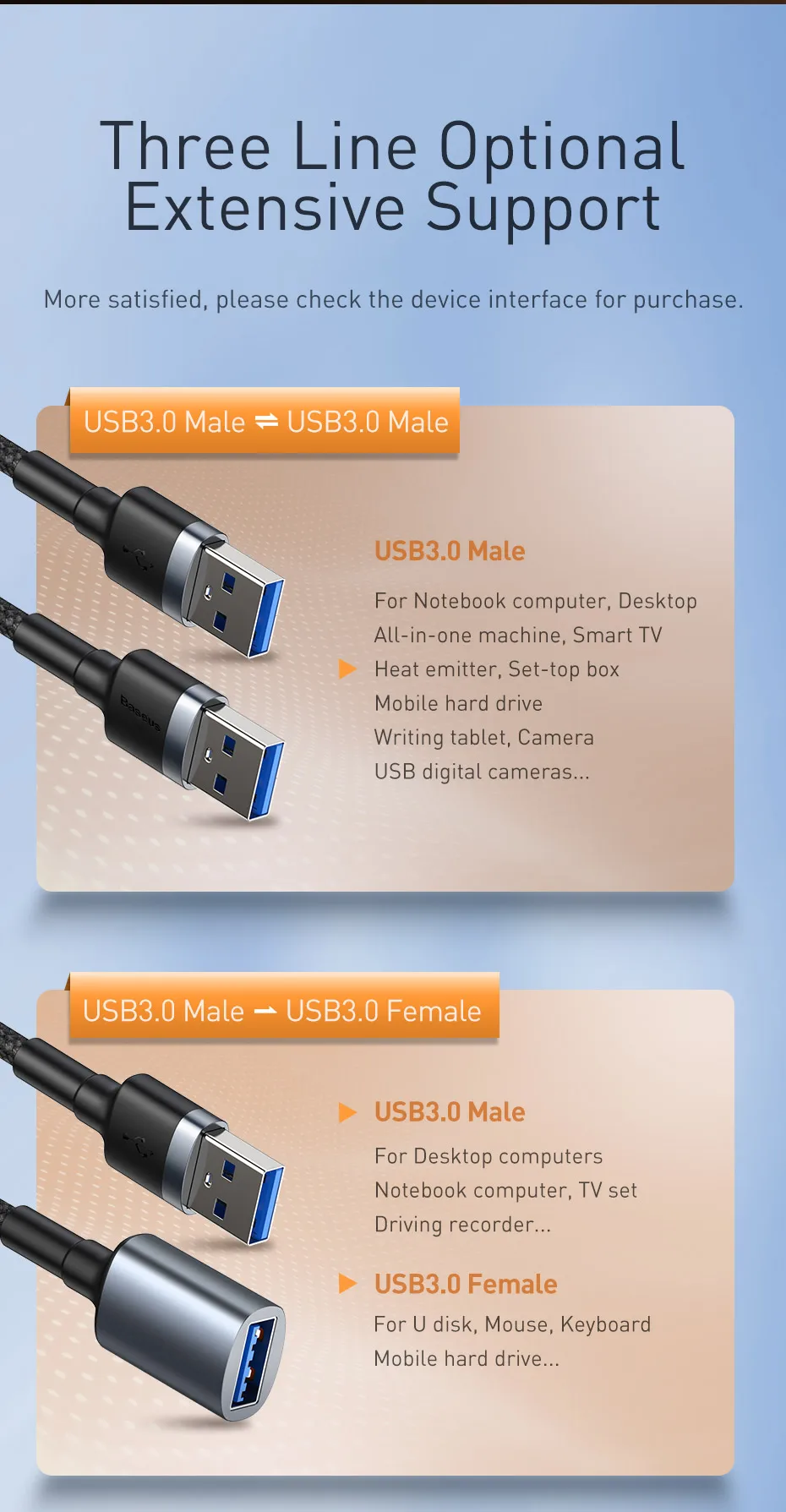Baseus USB кабель-удлинитель USB 3,0 кабель для USB 3,0 Micro USB OTG кабель для Smart tv PS4 HDD USB 3,0 кабель для передачи данных