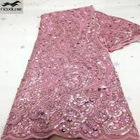 madison african lace fabric 2021 high quality sequins velvet lace nigerian lace fabric for wedding dress material sewing