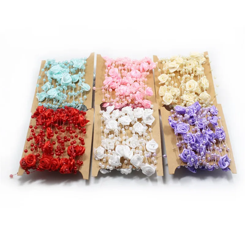 

Julie Wang 5 Meters Beads Chain Plastic Bead And Ribbon Rose Flower For Wedding Party Jewelry Making Accessory Decor