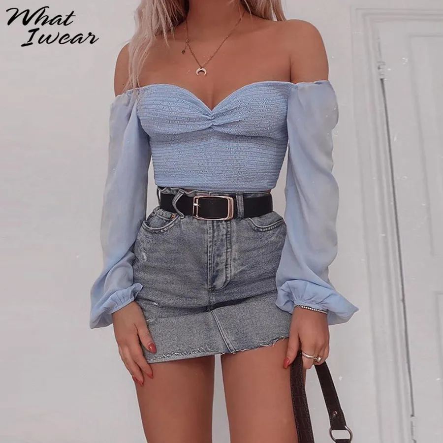 Футболка женская с открытыми плечами Модный облегающий укороченный топ V