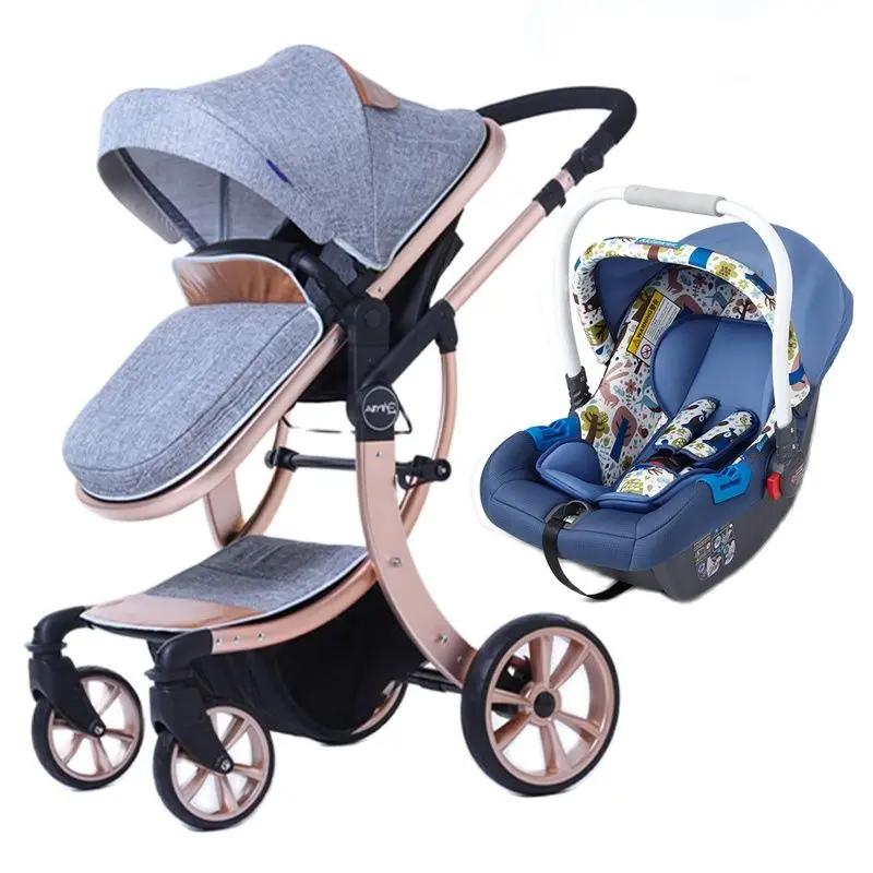 

3 in 1 EU Baby Stroller high quality Export High Landscape trolley Can Sit and Lying baby Cart with car seat