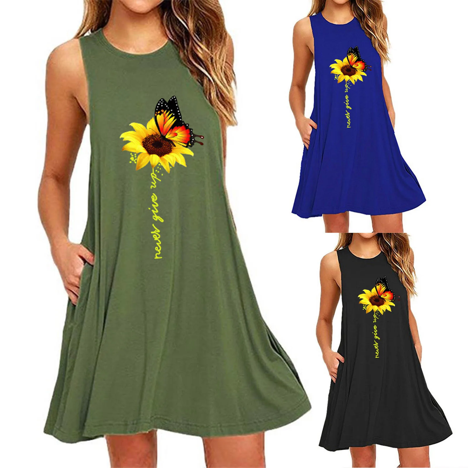 

Платье женское без рукавов, модный Повседневный Сарафан средней длины с принтом бабочки Сян ригуи, пляжный свободный сарафан, Xl