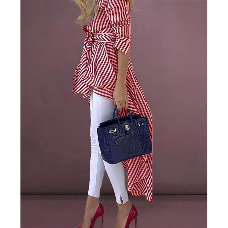 Женская рубашка в полоску с длинным рукавом и V-образным вырезом | одежда