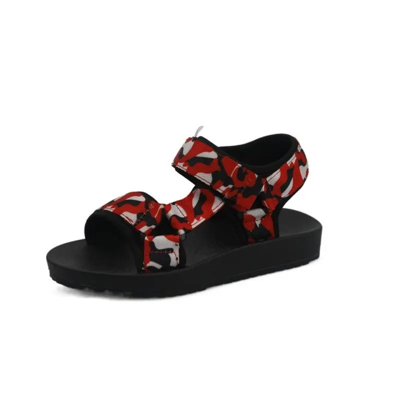 

2021 New Summer Camouflage Flat Shoes Boy Sandals Soft Canvas Shoes for Kids Red Green Gray Leisure Boys Sports Sandals E03061