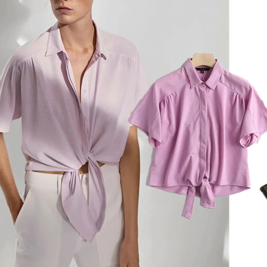 

Withered 2021 Summer Blouse Women Enlgand Style Fashion Simple Solid Bow Short Blusas Mujer De Moda 2021 Kimono Shirt Women Tops