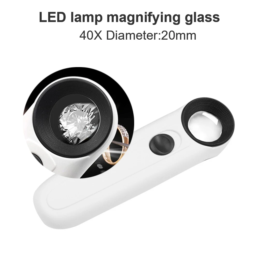 

FURONGHUA 40X Exclamation Mark Handheld Jewelry Appraisal Magnifier With LED Double Lamps