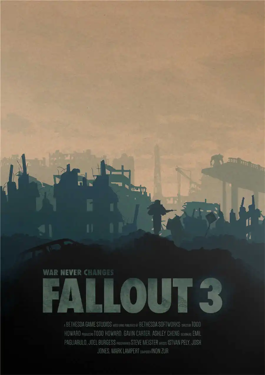movie1 Fallout 3 4 игровой плакат Классический рисунок настенное Искусство Наклейка бумага для поделок в стиле ретро Античная живопись кафе, бар, паб домашний декор 42x30 см - Цвет: movie1