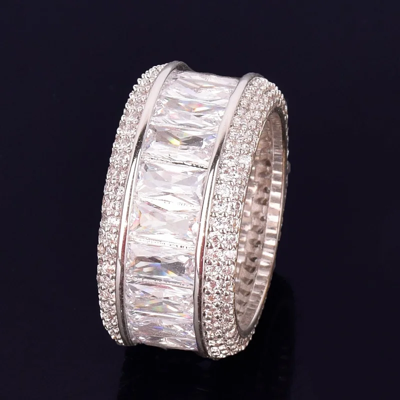 Bling багет Циркон мужское кольцо 18 К медь золотистые и Серебристые Подвески вечерние кольцо Мода хип хоп рок ювелирные изделия - Цвет основного камня: silver