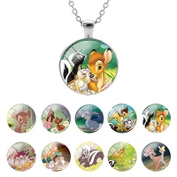 disney bambi animation pattern 25mm glass dome pendant long chain necklace gifts for girls cabochon jewelry high quality dsn177