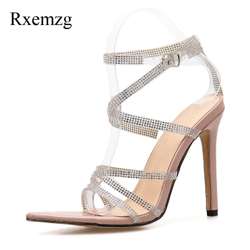 Rxemzg summer women sandals thin heels fashion rhinestones ankle strap super high pumps open toe ladies | Обувь