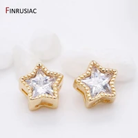 gold plated inlaid zircon pentagram spacer beads accessorieshigh quality brass metal loose beads diy jewelry making craft