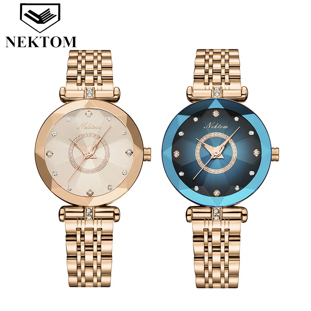 

Часы наручные NEKTOM женские кварцевые, модные брендовые Роскошные водонепроницаемые золотистые с браслетом из нержавеющей стали, 2022