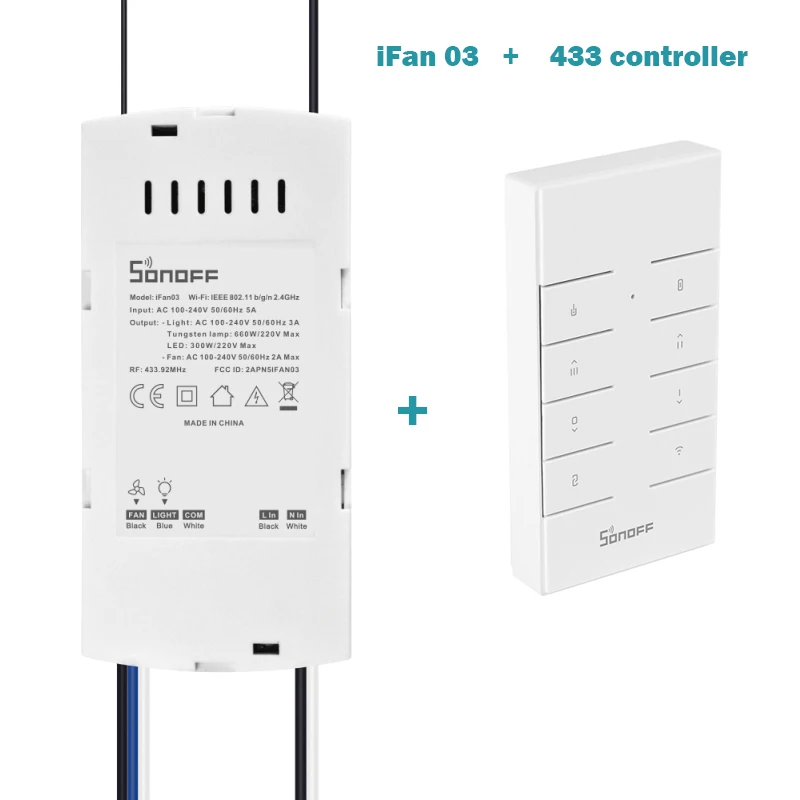 SONOFF IFan03 Wi-Fi потолочный вентилятор и светильник с управлением поставляется с 433 МГц RF пульт дистанционного управления с помощью приложения ewelink - Комплект: Набор1