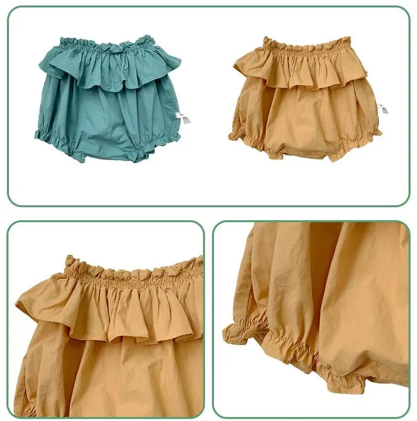 

Korean Summer Spring Baby Girls Shorts Cotton Children Beach Ruffles Shorts Casual Comfortable Mid-waist Cute Pp Pants For 0-24m