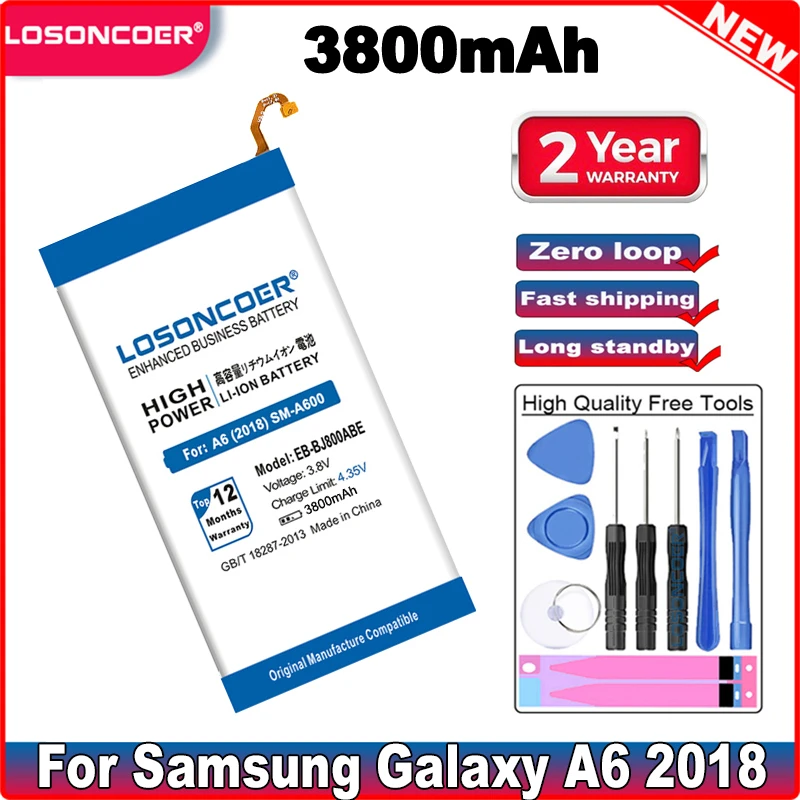 Аккумулятор LOSONCOER 3800 мАч для Samsung Galaxy A6 (2018) A600F EB-BJ800ABE J6 J600F J800 Сменный аккумулятор