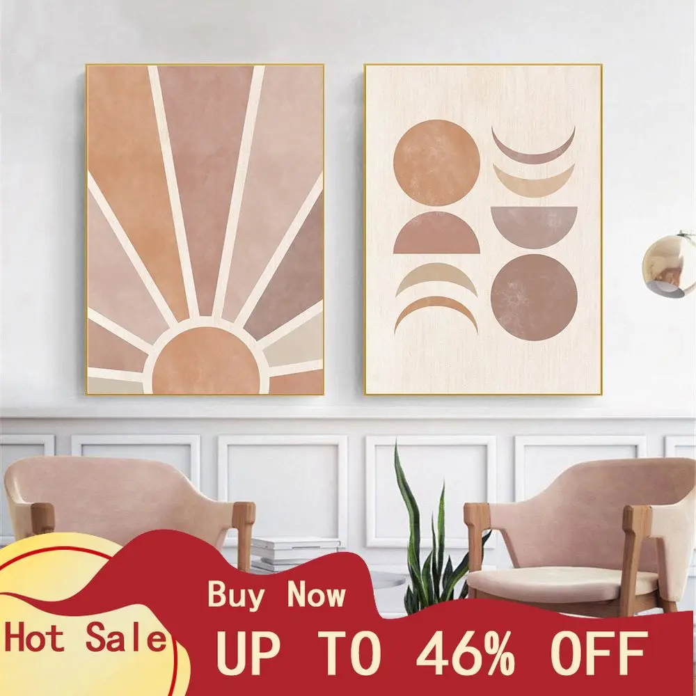 Boho печать минималистское полотно Wall Art Sun Moon Арт плакат абстрактные настенные