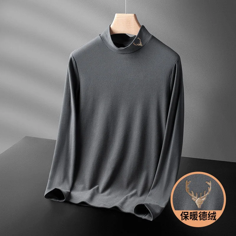 

Men Thermal Underwear Turtleneck Tops Spring Autumn Bottoming Long Sleeves High Elastic T Shirts Solid Casual Pullovers